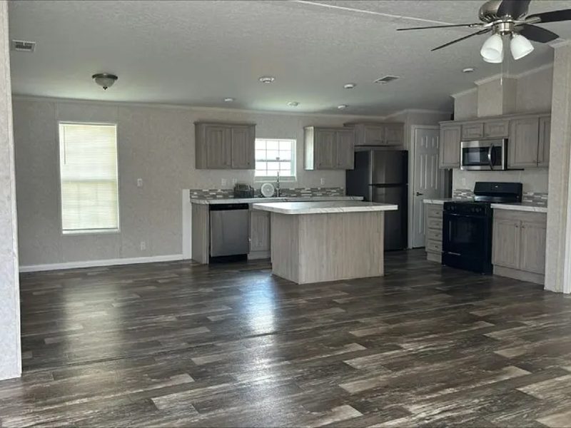 Open plan interior of a three bedroom house, Jacksonville, Florida